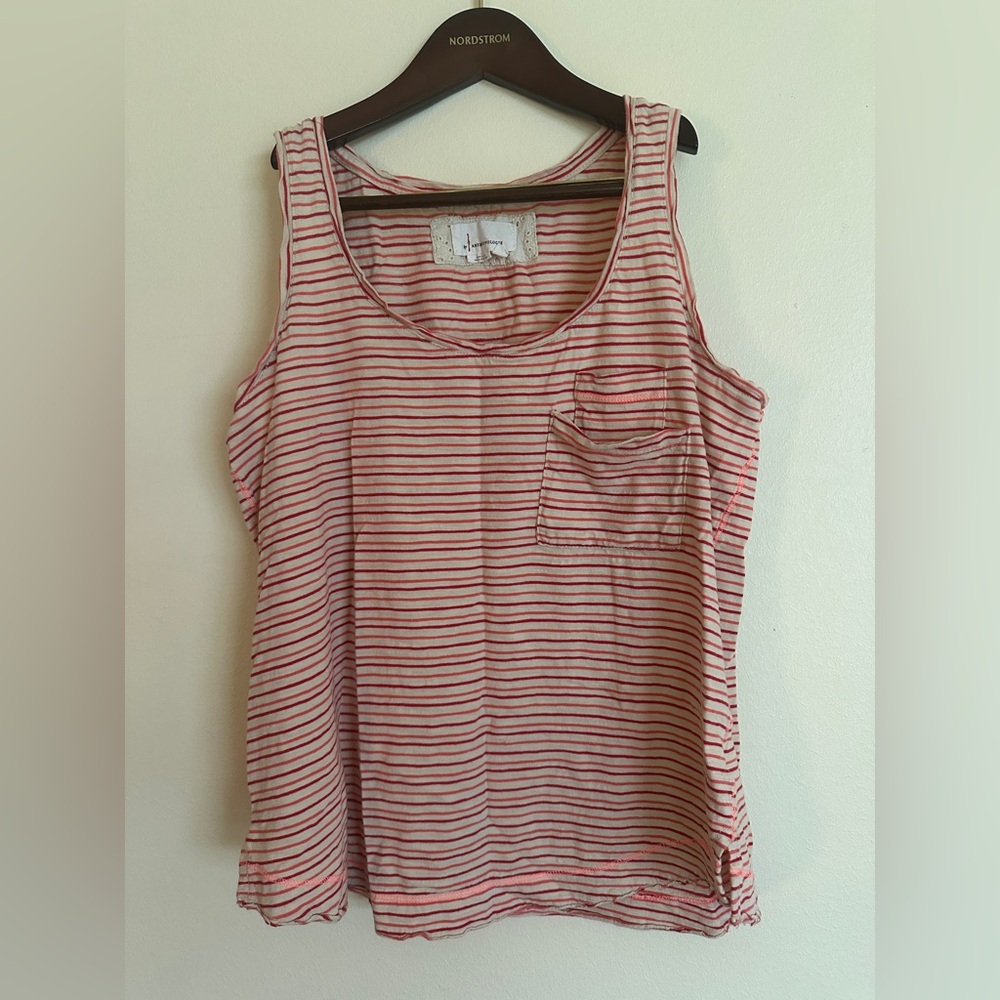 Anthropologie Red and White Striped Scoop Neck Tank